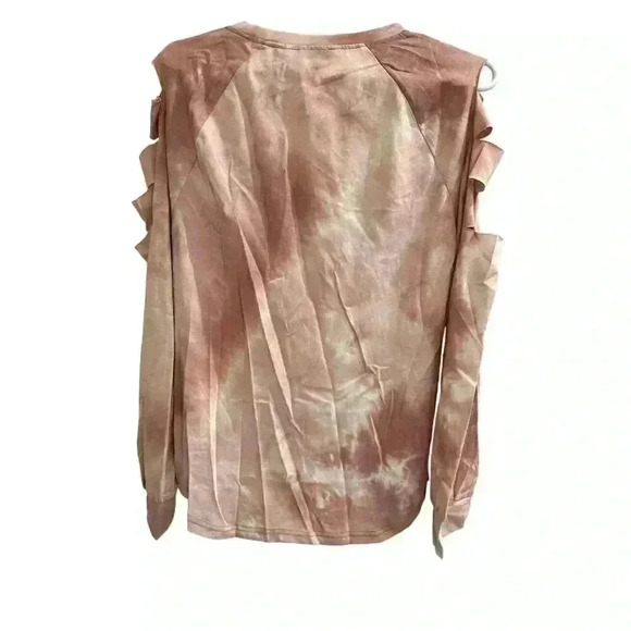 L Love mauve tie dyed slashed sleeve top, Size Small, NWT - Picture 2 of 5